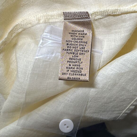 Gold Label Investments Women’s 18 Yellow Linen Button Down Roll Tab Collar Shirt - Picture 6 of 8